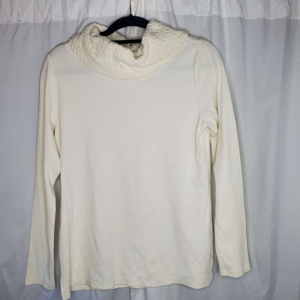 ♧ Rafaella Cable Knit Cowl Neck Ivory Sweater Size Medium Petite